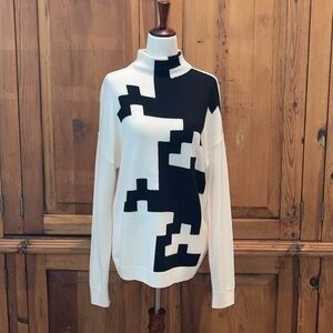 ROBERT RODRIGUEZ 💯 Wool Ivory & Black Mock Neck Sweater Sz.